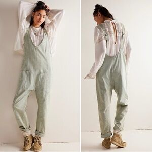 We The Free blue and white  Pillow Talk Stripe High Roller Railroad overalls